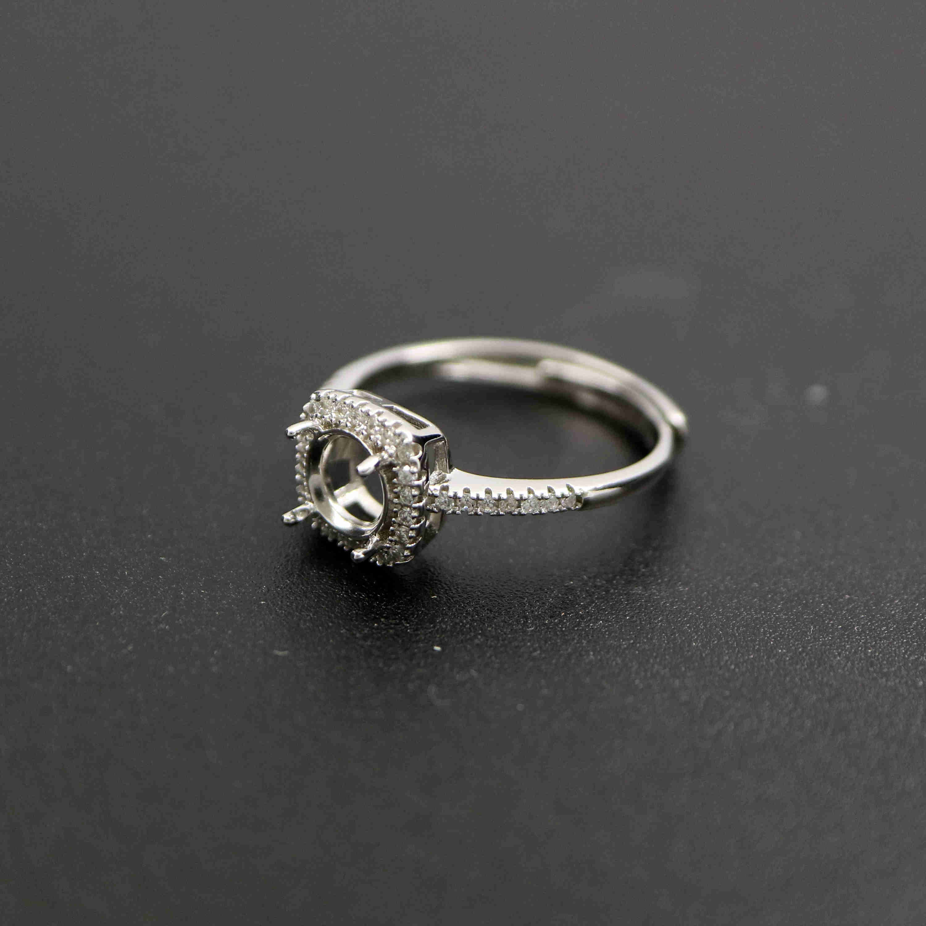 1Pcs 6-8MM Luxury Round Gems Cz Stone Prong Setting Solid 925 Sterling Silver Bezel Tray DIY Adjustable Ring 1214025 - Click Image to Close